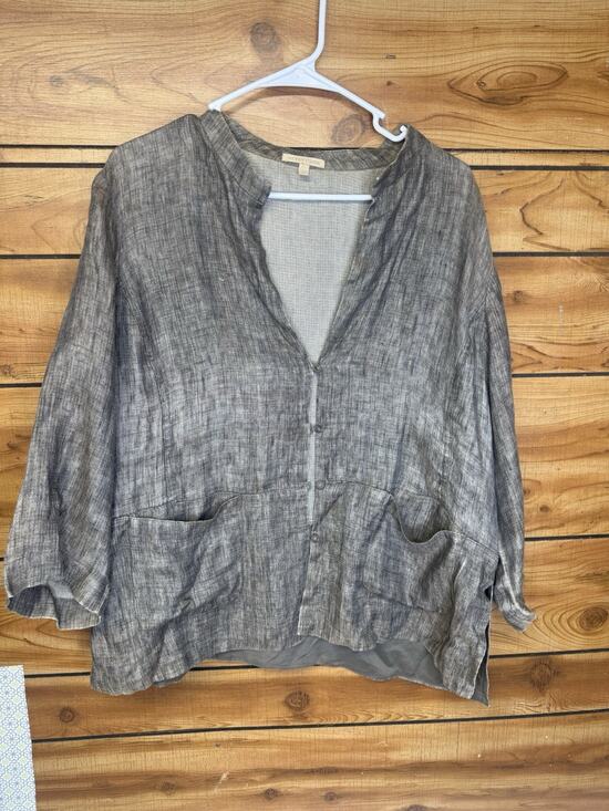 Eileen Fisher Tops - Eileen Fisher Linen Button-Up Long Sleeve XL Beach Resort Travel Top Coastal